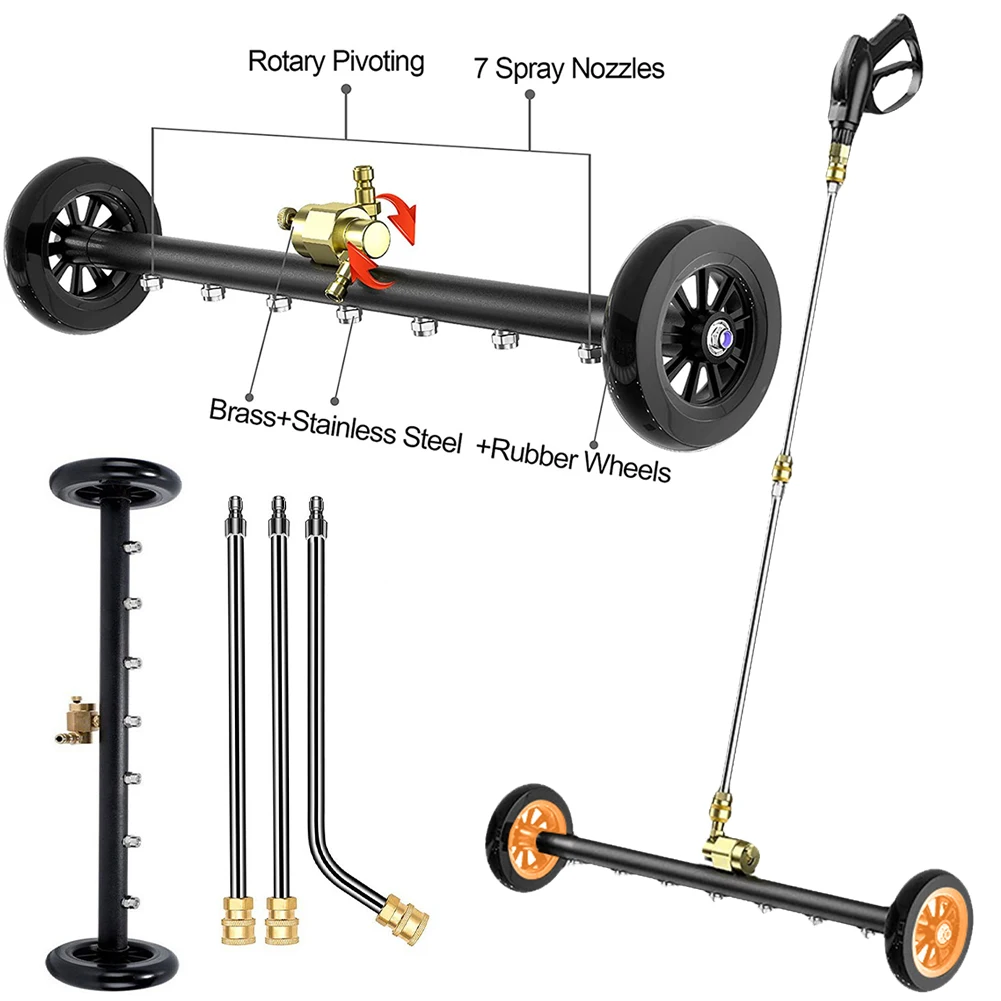 22 Inch Pressure Washer Extendable 3-Wand Undercarriage Surface Cleaner 1/4 Quick Connector High-Pressure Water Broom 4000 PSI electric pressure washer