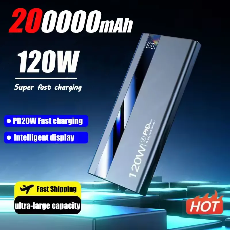 200000mAh 120W Power Bank High Capacity Digital Display Super Fast Charging Portable Power Bank For iPhone Huawei Samsung 2025 3