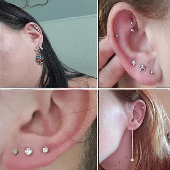 طقم أقراط ستانلس ستيل صغيرة بفصوص زركون لامعة — صورة 7