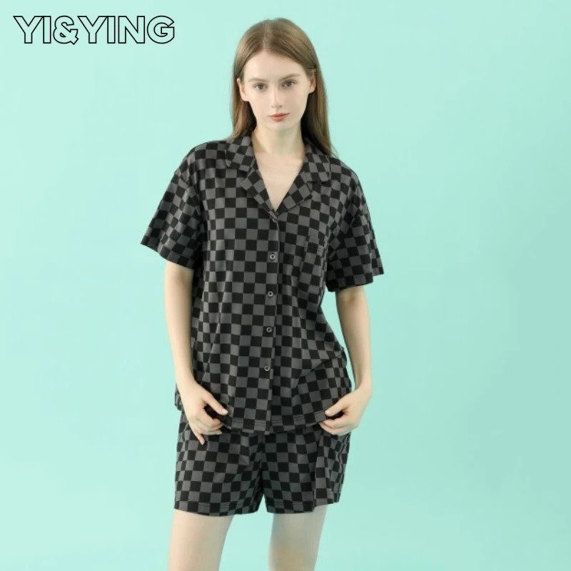 

[YI&YING] Summer signature style imitation silk pajamas, women's ice silk two-piece casual cardigan set, home wear YA2C050