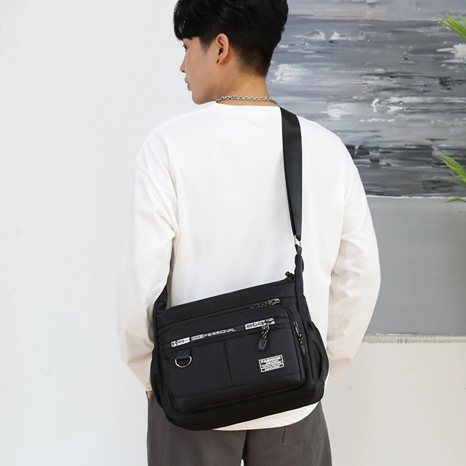 Multi-layer Pocket Men Shoulder Bag Large Capacity Zipper Oxford Casual Crossbody Luxury Messenger Bag for Travel Shopping Bag