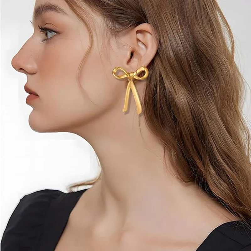 

Gold Bow Earrings for Women Ribbon Bowknot Drop Dangle Earrings Fashion Jewelry Gifts