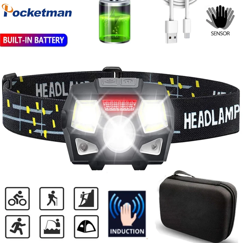 

LED Headlamp IR Sensor Headlight Rechargeable Headlamps Hands-Free Head Torch Waterproof for Camping Hiking Head Lantern