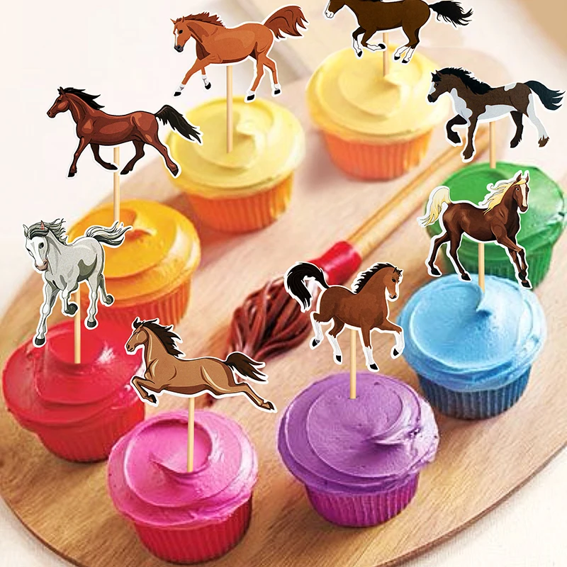 Pferde-Kuchen-Dekoration Set – 8 Verschiedene Cupcake Topper Mit Zahnstochern, Für Pferde-Themenpartys