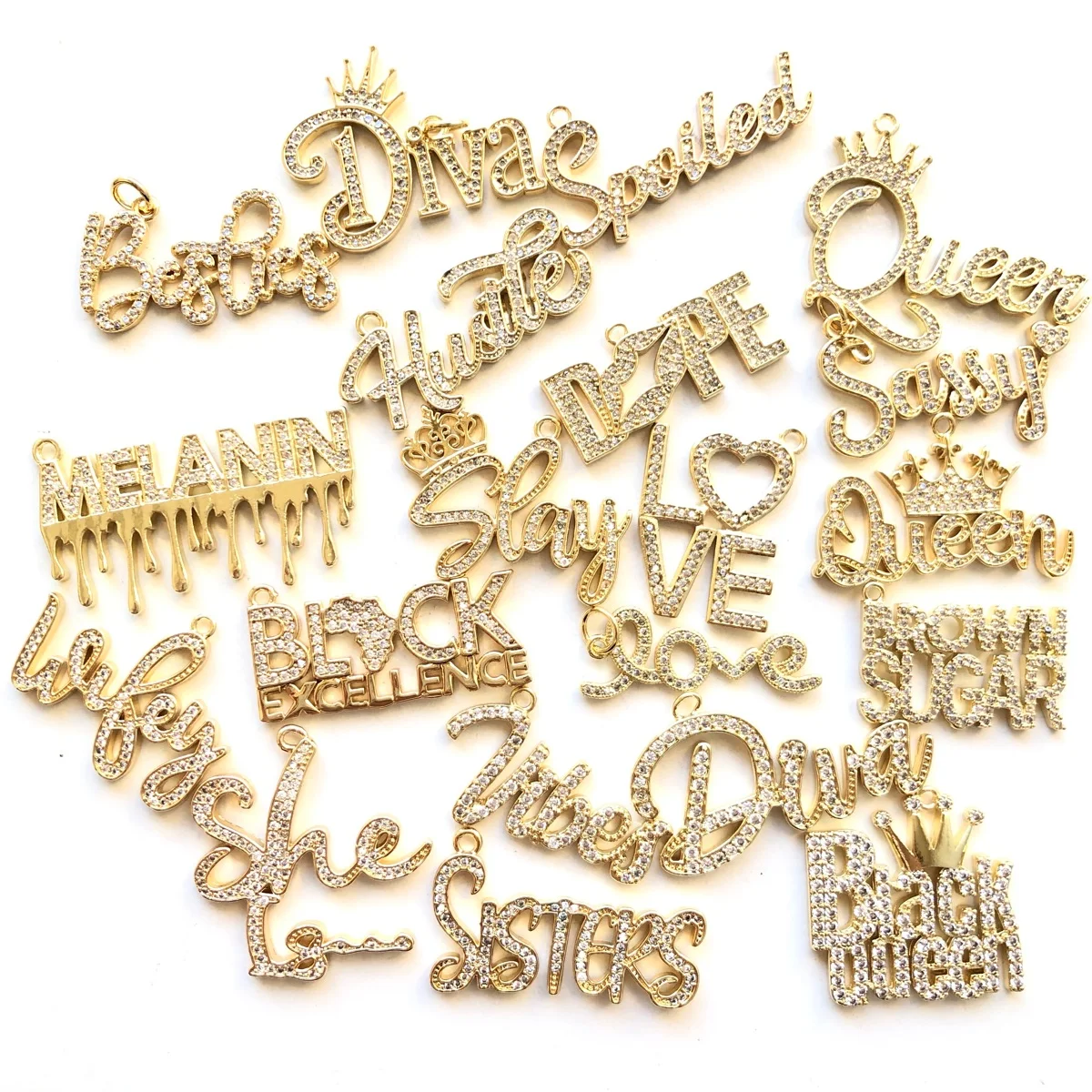 5pcs Spoiled Word Charms for Jewelry Making Bling Cubic Zirconia