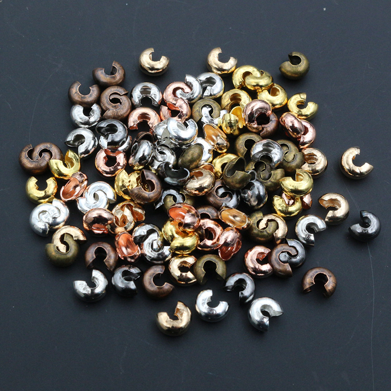 100pcs 3/4/5mm Copper Material Round Covers Crimp End Beads Stopper Spacer Beads For DIY Jewelry Making Findings Supplies