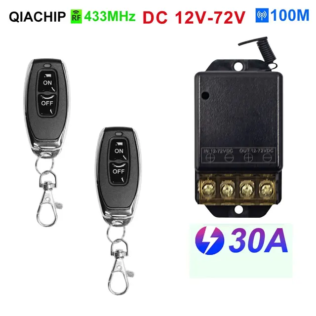 433Mhz Wireless Remote Control Switch 30A DC 12V 24V 48V 72V  RF Relay Receiver For Motors Water Pumps Lights Switch