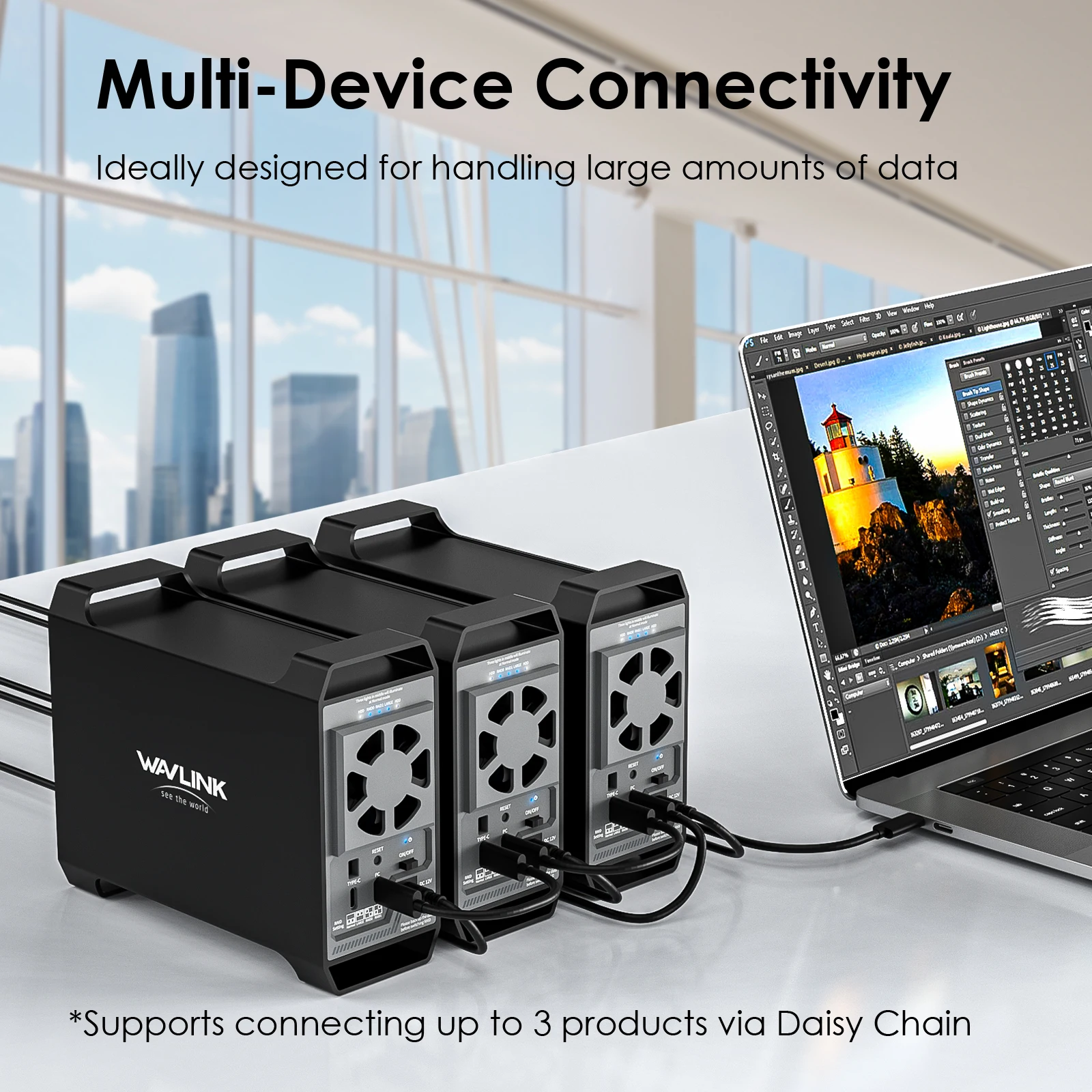 WAVLINK 2베이 하드 드라이브 인클로저 (3.5인치 및 2.5인치 SATA HDD/SSD용) 10Gbps USB-C 3.2 44TB 용량, 내장 냉각 팬 탑재