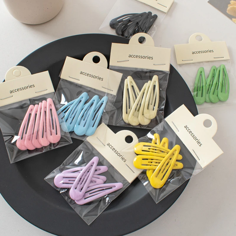 5 Pz/Set Glitter Snap Hairpin Fashion Waterdrop Shape Hairpin Candy Color Bb Clip Fermaglio In Metallo Copricapo Frangia Clip Laterali