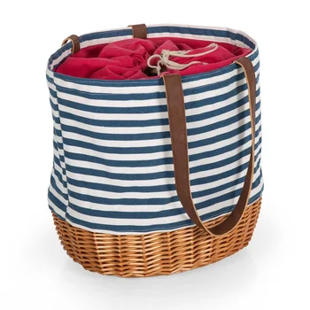 Durable Canvas Tote Bag with Willow Wicker Bottom Stylish Beach Picnic Basket Fully Lined Convenient Grocery Shopping Companion 3