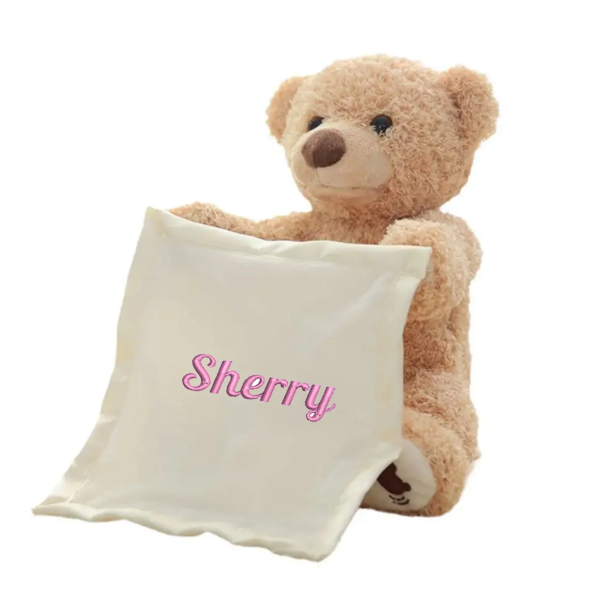 Personalized Bear Electric Music Plush Toy Name Hide and Seek Stuffed Animal Talk Music Shy Bear for Kids Birthday Gift