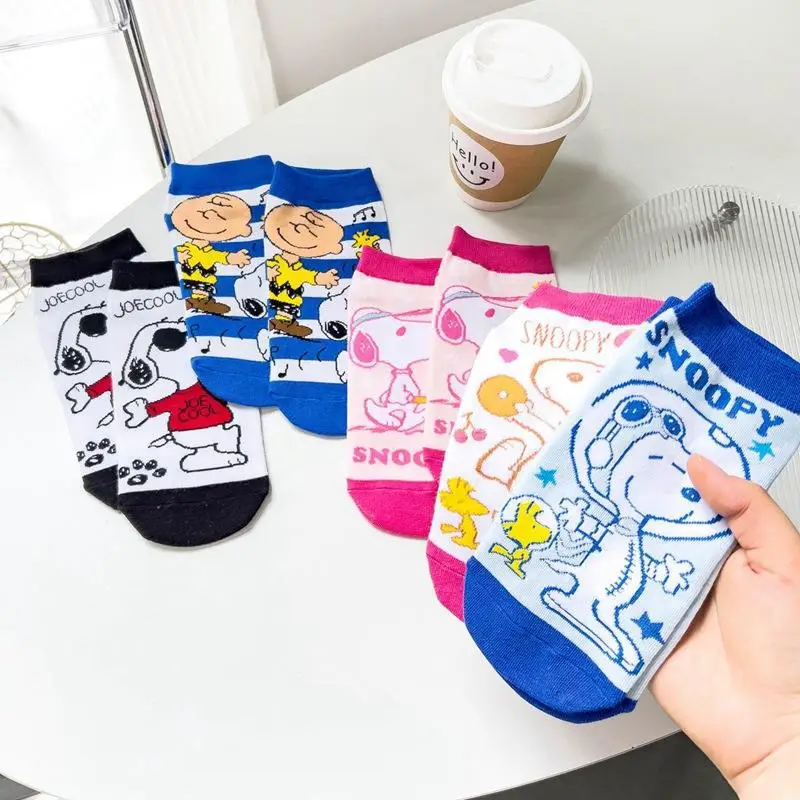 

2024 Miniso Snoopy Socks Kawaii Cartoon Short Socks Japanese Edition Student Four Seasons Cotton Socks Kawaii Women's Boat Socks