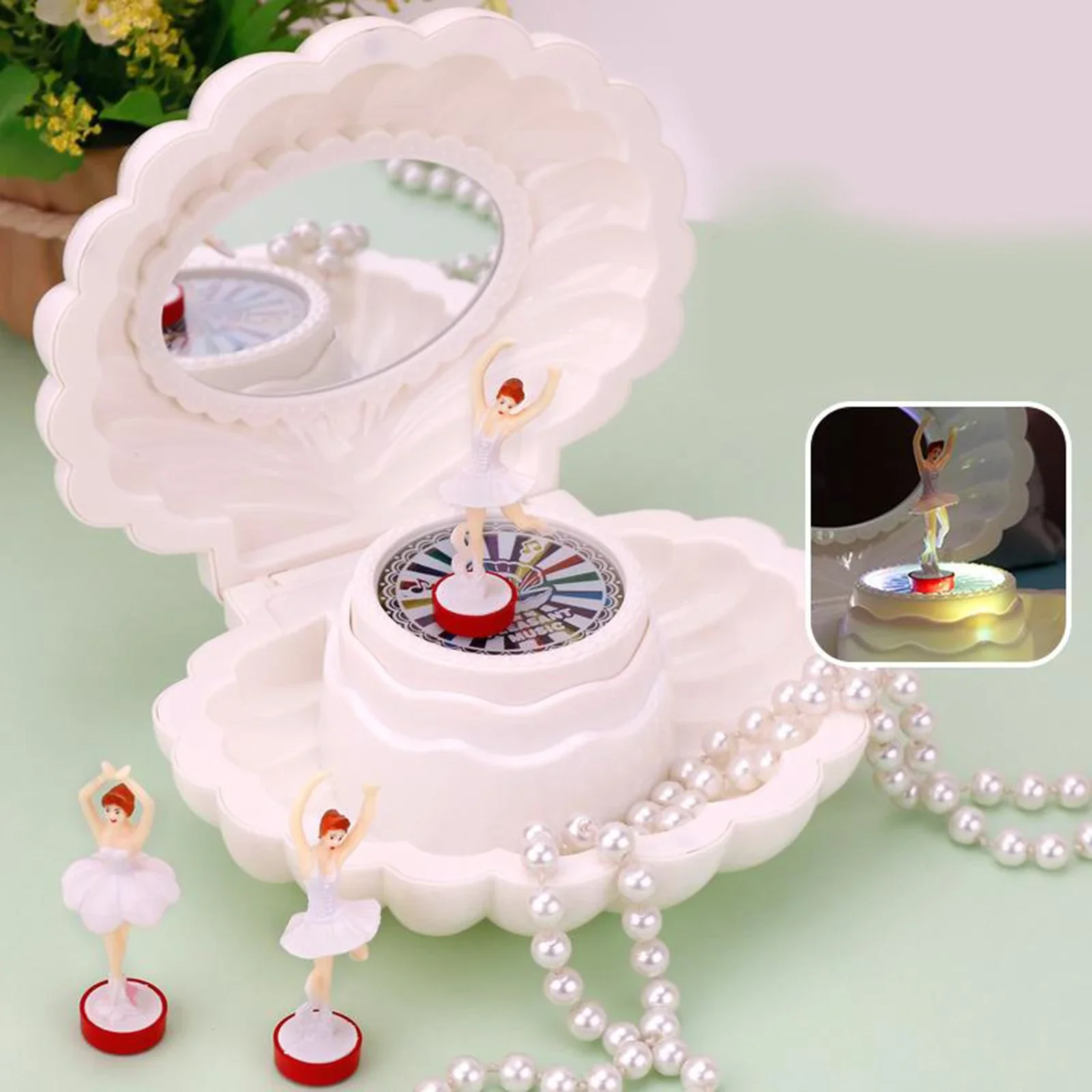 Shell shape ballet girl music box with Light classic retro melody gift for birthdays holidays wedding and parties decorative 2