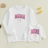 Citgeett Spring Matching Kids Baby Girls Sweatshirt Letter Bow Embroidery Mommy and Me Sweatshirt Comfortable Warm Tops 1