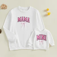 Citgeett Spring Matching Kids Baby Girls Sweatshirt Letter Bow Embroidery Mommy and Me Sweatshirt Comfortable Warm Tops 1