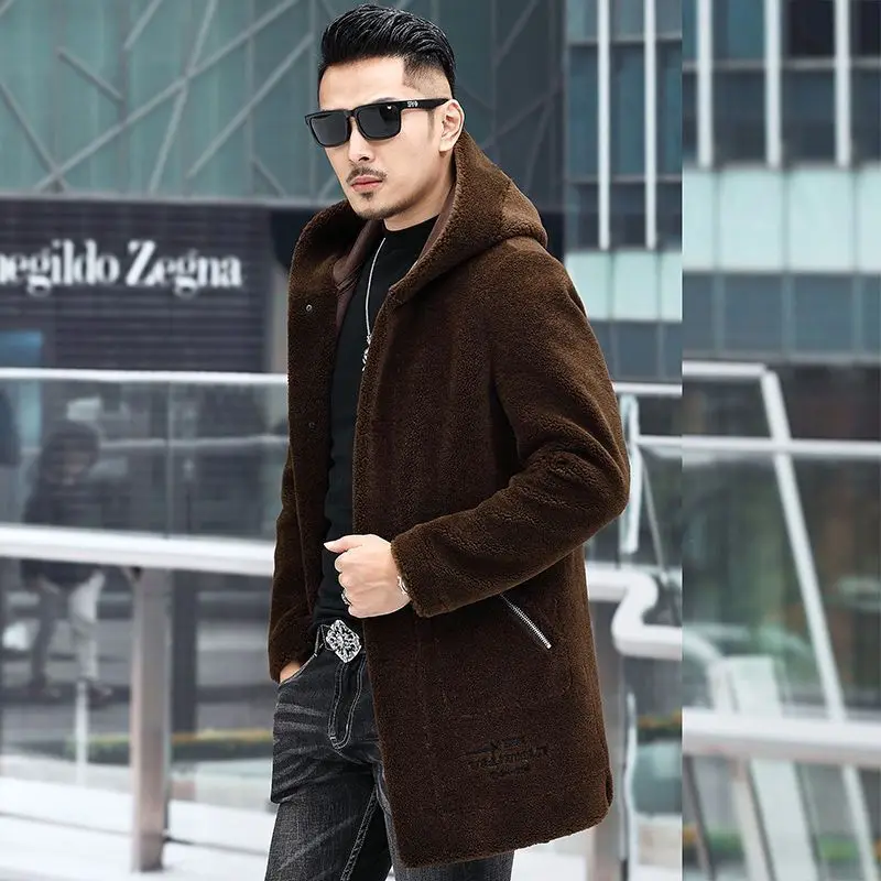 

2022 New Men Winter Two Side Wear Coat Male Real Fur Jacket Man Korean Thick Sheep Shearling Outwear Mid-long Overcoat Z74