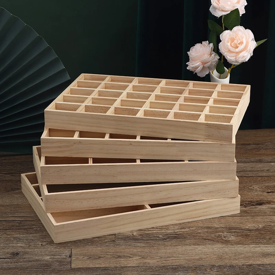 1PCS All Solid Wood Jewellery Tray Lattice Storage Tray Jewellery Loose Beads Bracelets Strings Jewellery Display Tray 5