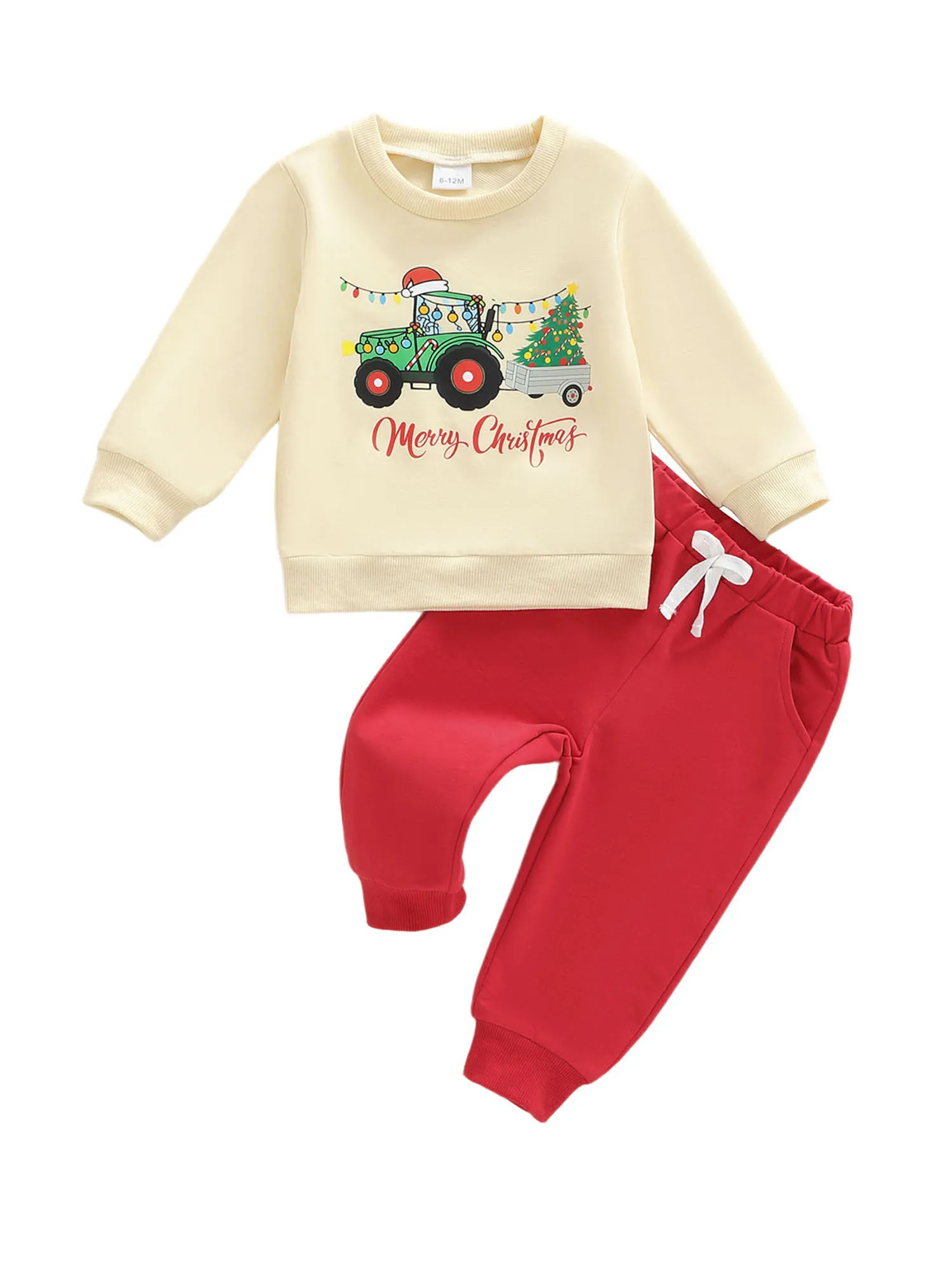 Toddler Baby Clothing Set Fashionable Long Sleeve Christmas Tree Printed Pullover with Pants 2Pcs Outfit