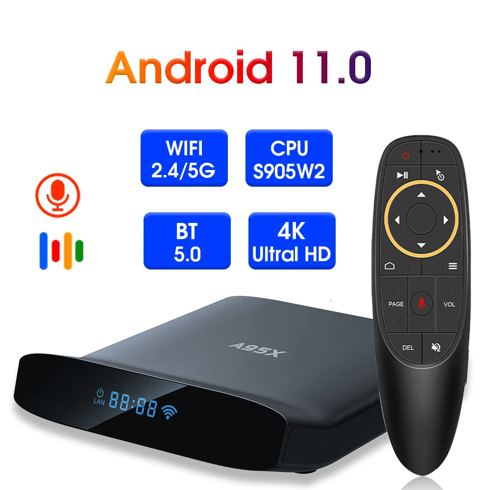 2.4G 5G Dual Wifi 4K A95X W2 Android 11 Smart TV Box Amlogic S905W2 4GB