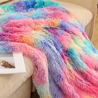Rainbow Super Soft Faux Fur Throw Blanket Warm Fluffy Shaggy Sherpa Backing Warm and Cozy Decorative Sofa Bed Double Bedspread 1