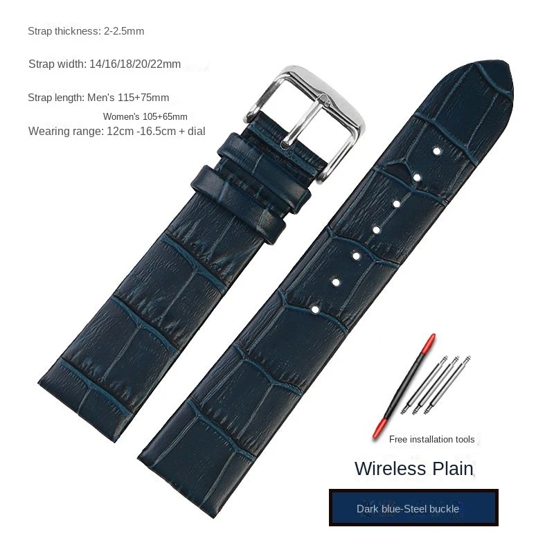Correa de acero inoxidable azul de repuesto Rossini Medal Citizen Armani Longines Pulsera de cadena de reloj de piel de vaca azul de 20 mm, 21 mm y 22 mm