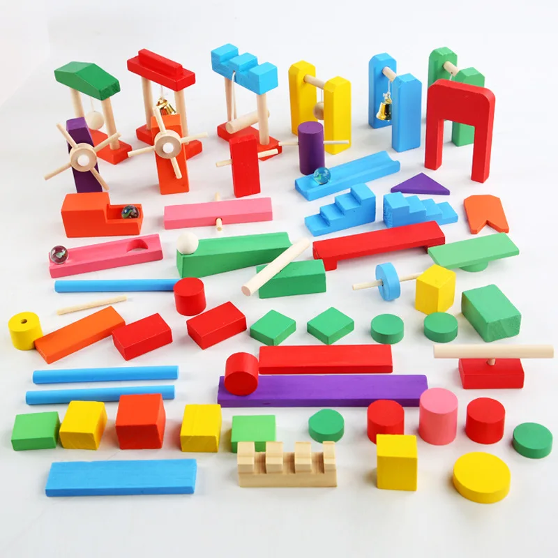 Children Wooden Rainbow Domino Toy Institution Accessories Organ Blocks Dominos Chain Reaction Brain Thinking Train Games Toys