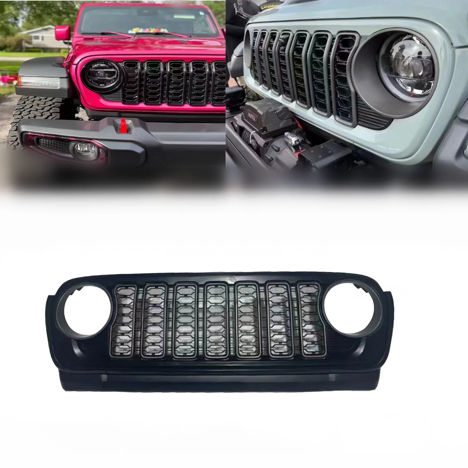 

2024 New Front Grill Black ABS Grille For Jeep Wrangler JL 2018 +
