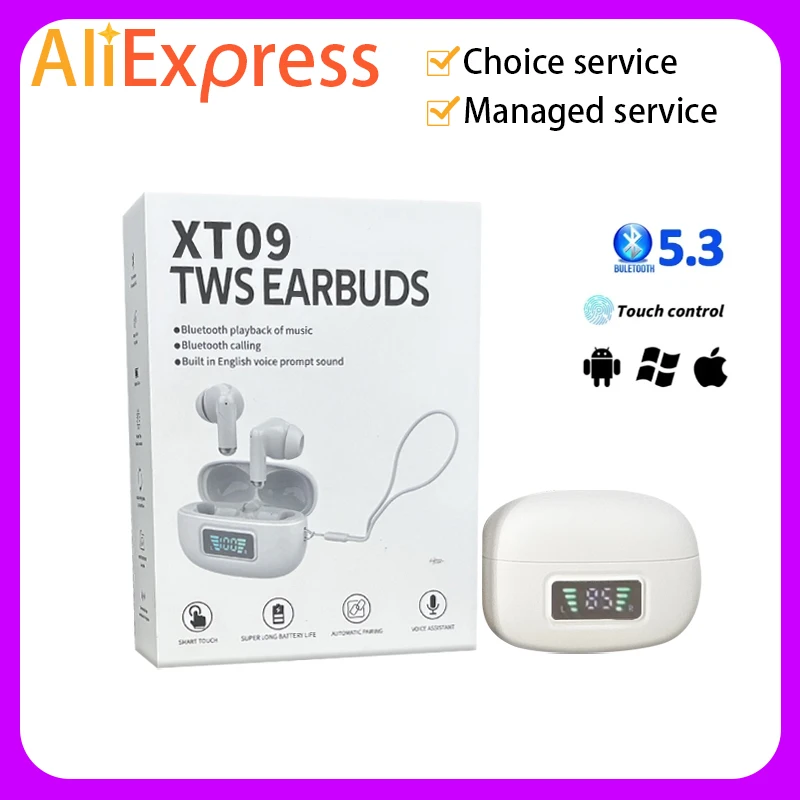 

Оригинальная Беспроводная Bluetooth-гарнитура TWS XT09 с микрофоном, беспроводная гарнитура с экраном 5,3 дюйма, Bluetooth-гарнитура