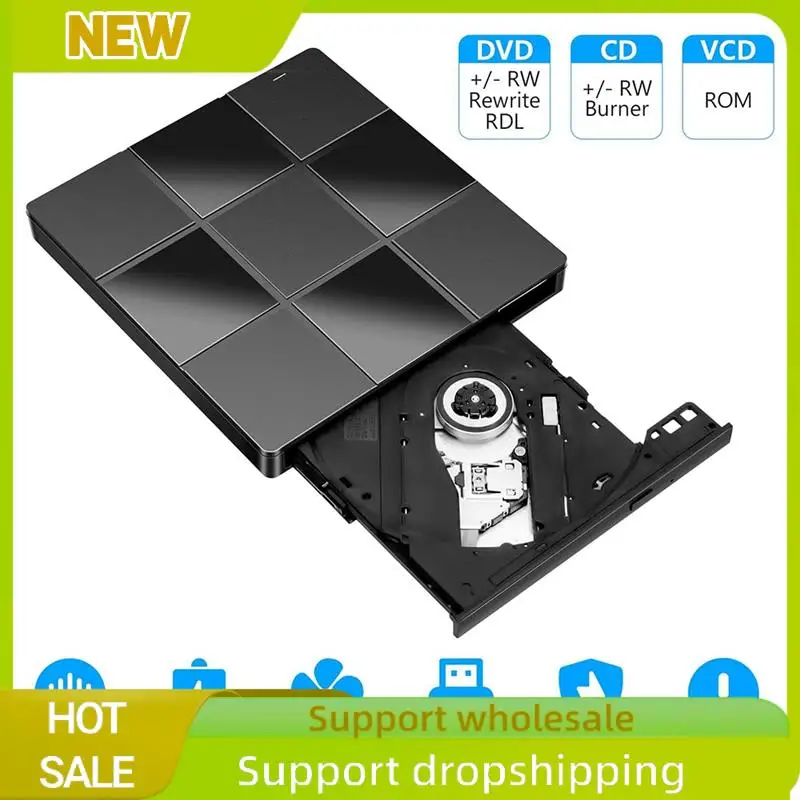1 Piece 7-In-1 External Multi-Function Optical Drive Black Plastic Notebook External Recorder Ultra-Thin