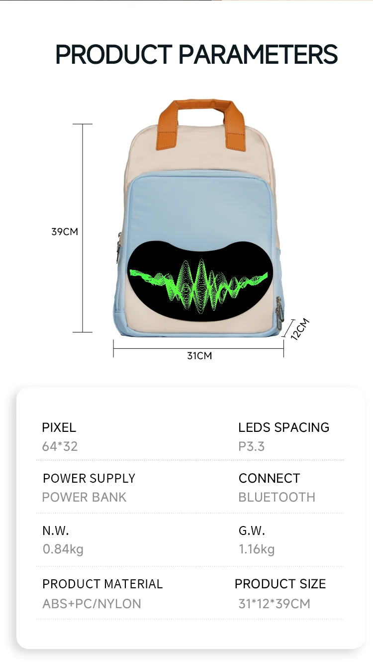 LED Display backpack woman multimedia backpack Travel Bags DIY Smart backpack Sc