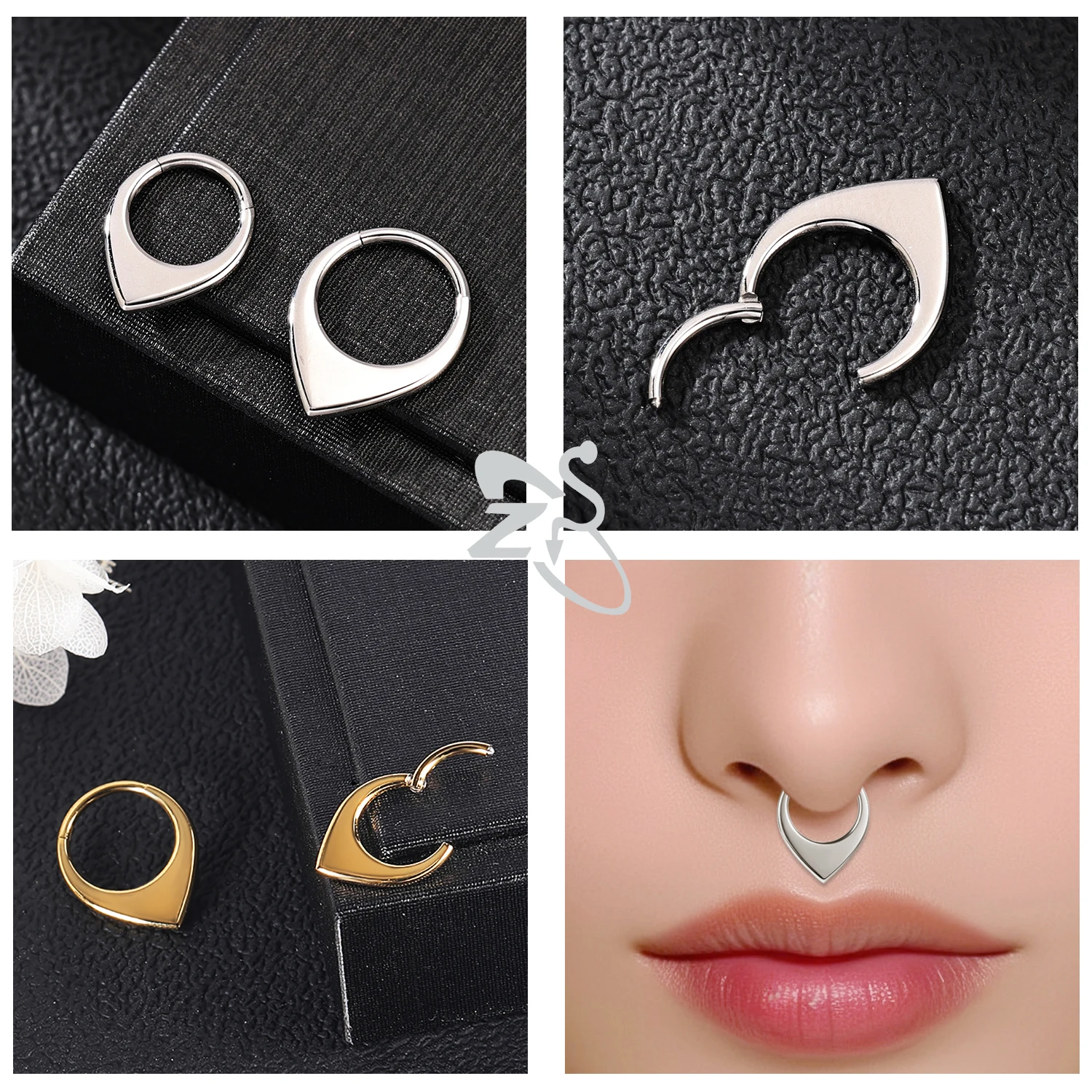 ZS 1PC 16G Stainless Steel Septum Nose Rings for Women Girls Gold