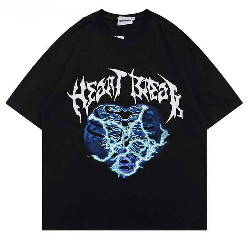 

Lightning Skull Print Tshirt Men Hip Hop Gothic Punk Short Sleeve Streetwear Harajuku 100%Cotton Casual Clothing