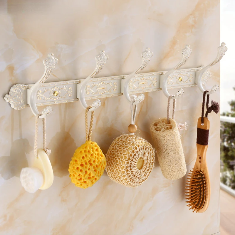 

Bathroom Hooks Aluminium Ivory white Robe Hook Metal Rack Key Towel Coat Hooks Modern Wall Hangers Clothes Door Hanger Hook