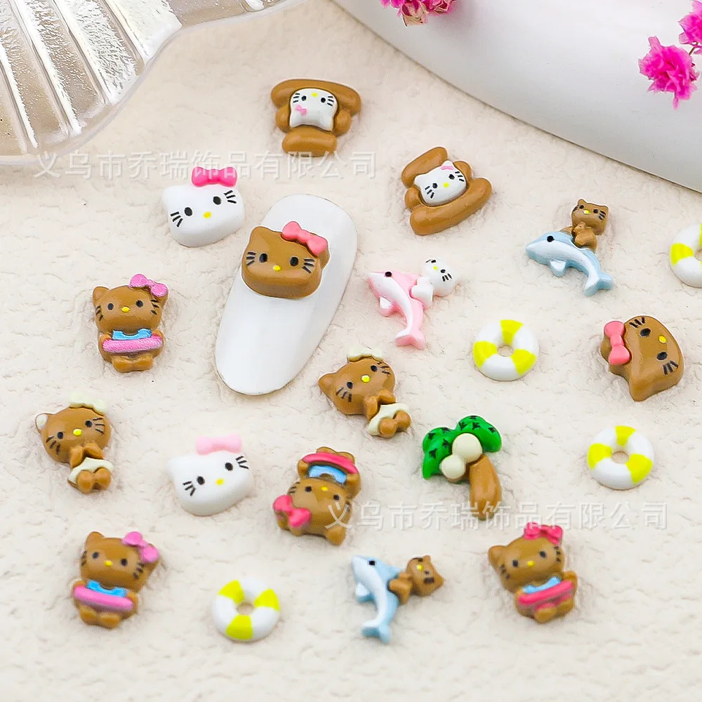 

20pcs MINISO Hello Kitty Kuromi Nail Art Decor Kawaii Cartoon Sanrioed Gems Charms for Manicure DIY Nail Rhinestone Gift