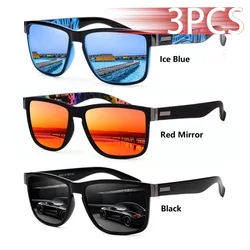 3PCS Fashionable Classic Square UV400 Sunglasses - Trendy Lightweight Outdoor Eyewear (IceBlue - Red - Black)