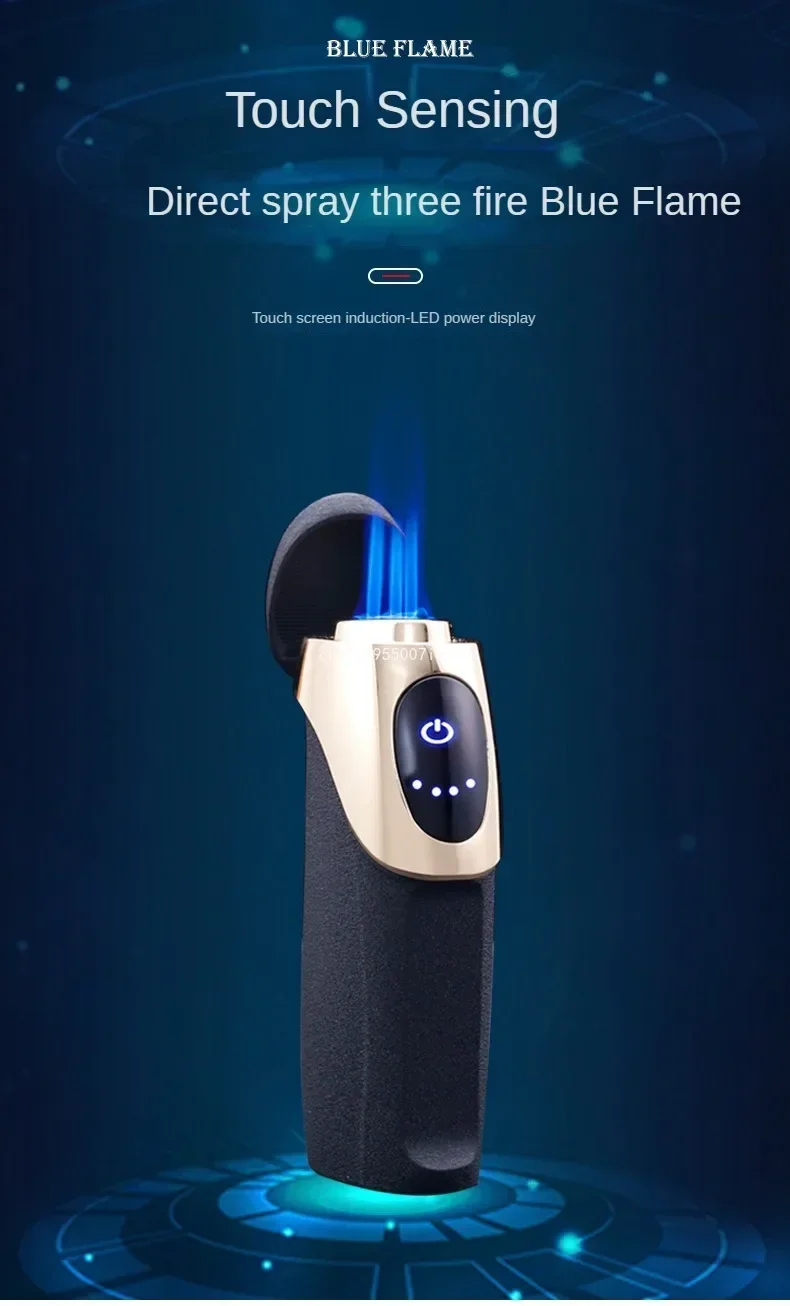 Description Picture 2 of itemJOBON-Rechargeable Gas Hybrid Lighter, Personalized Creative Three Straight Blue Flame, Touch Cigar Lighter