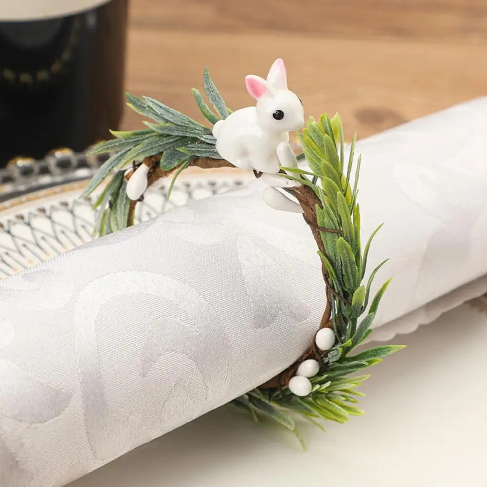 6 Pieces Easter Bunny Napkin Ring Spring Flower Shaped Napkin Holder Crafts For Festival Wedding Thanksgiving Home Kitchen Decor