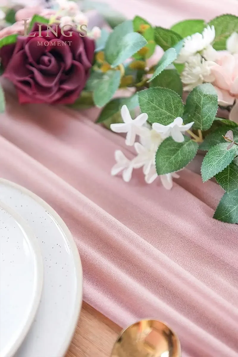Thin Chiffon Beige Table Runner Table Setting Semi-Sheer Dining Vintage Wedding Party Christmas Banquets Arches Cake Decor 3