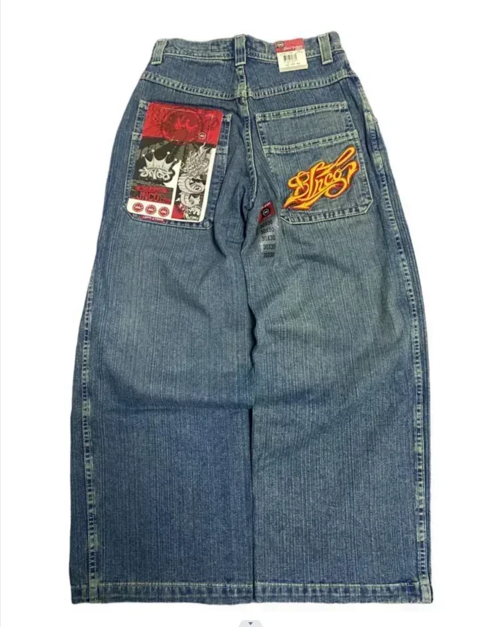 

Harajuku Hip Hop JNCO Jeans New Y2K Letter Embroidered Vintage Baggy Jeans Denim Pants Mens Womens Goth High Waist Wide Trousers