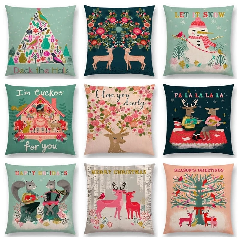 

pillow cover Cartoon Christmas Cushion Cover car Throw Pillow Case Couple Deer Decorative pillows for sofa funda cojin 45x 45