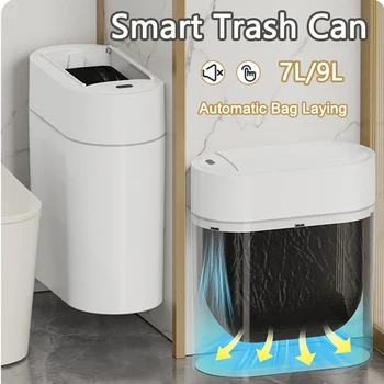 9L Two-way Automatic Bagging Adsorption Rubbish Bin Smart Sensor Trash Can with Lid Home Wall Mount Kitchen Dustbin Garbage Can 1
