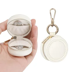 Portable Jewelry Ring Holder with Keychain - Versatile Travel Display and Storage Organizer Box (White)