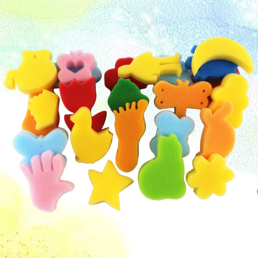 

24pcs Sponge Painting Watercolor Craft Sponge Shapes Craft Early Learning for DIY Toddlers Assorted Pattern Sponge for