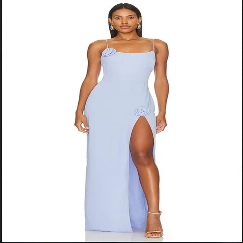 

Long Slit Evening Dresses Floor Lenght Prom Dresses Formal Birthday Party Dresses Flowers Prom Gown Sleeveless Prom Dress New