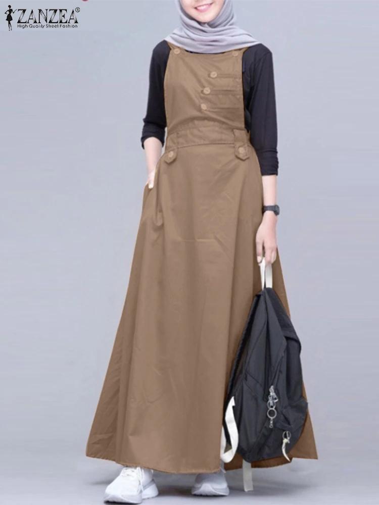 

Vintage Dubai Turkey Abaya Dress ZANZEA Muslim Women Fashion Summer Sleeveless Overalls Dress Islamic Clothing Robes Jilbab
