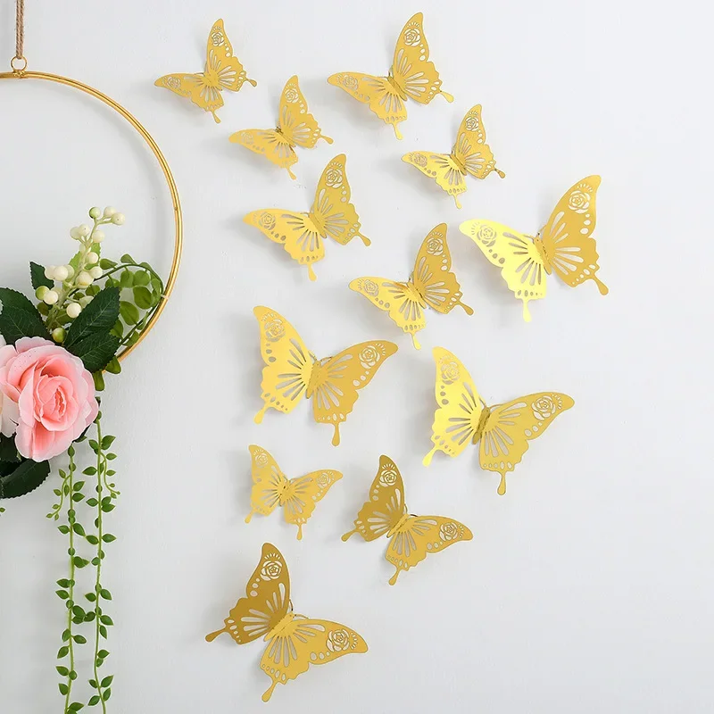 

24pcs Three-dimensional Hollow Butterfly Wall Decoration Wedding Background Party and Festival DIY Decoration Birthday Mariage
