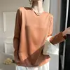 ZZ154 2024 Women's New Minimalist Style Loose Base Silk Versatile Long Sleeve Wear Solid Color Temperament Commuter Top 1