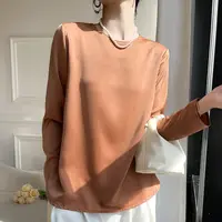 ZZ154 2024 Women's New Minimalist Style Loose Base Silk Versatile Long Sleeve Wear Solid Color Temperament Commuter Top 1