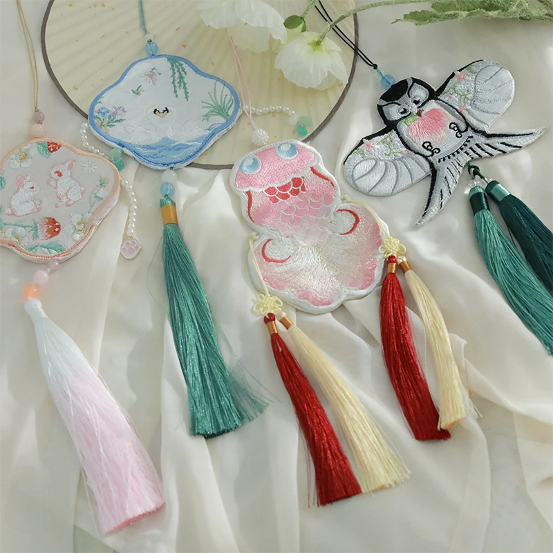 Embroidered Double-Sided Goldfish Swan Kite Rabbit Chinese Style Pouch