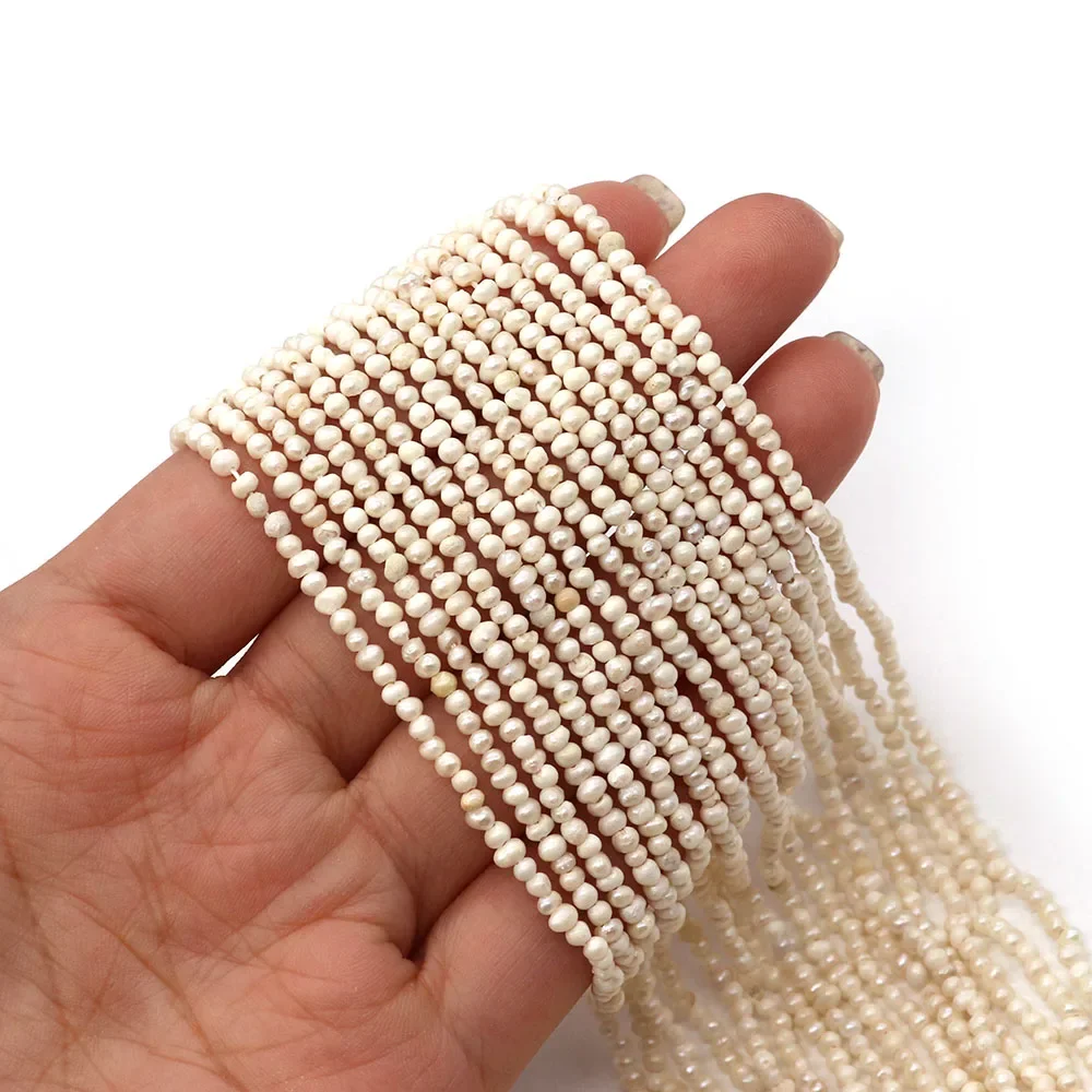 1strand 3-4mm Natural Freshwater Pearl Loose Beads Irregular Round Shaped Matte Beads White Color DIY  Making Necklace Bracelets